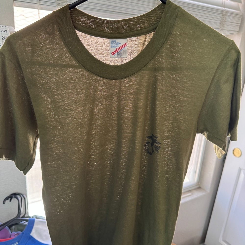 Vintage USMC Shirt Mens Small Green Paper Thin 80s Tee Marines Military USA